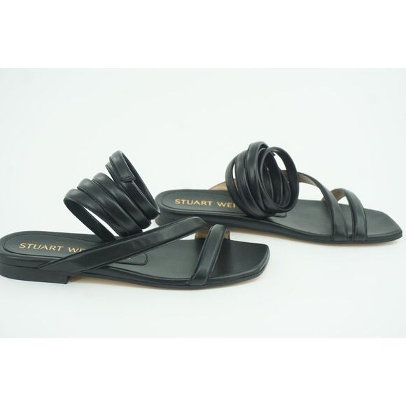 Stuart Weitzman Beatrix Black Leather Ankle Flat Wrap Sandals Size 5.5 NIB - Picture 9 of 11
